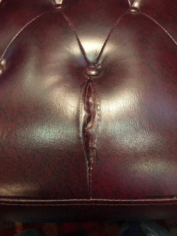 Burst Seam Chesterfield Sofa Stitching, How To Repair A Leather Sofa Seam